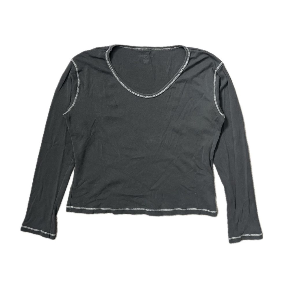 BRANDY MELVILLE CONTRAST STITCH Long Sleeve Tee Gray White